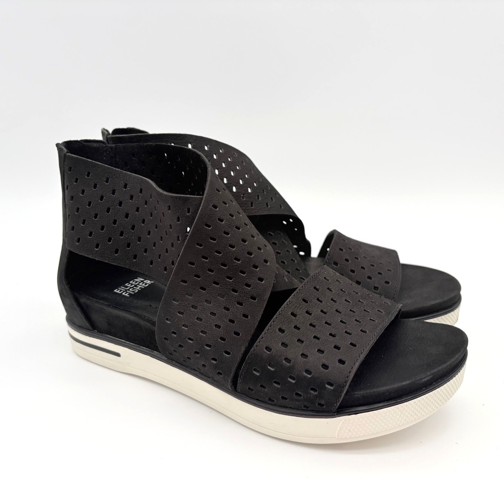 Eileen Fisher Sport 2 Sneaker Sandal Womens Size 8 Black Leather Perforated